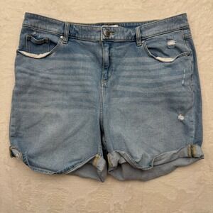 Lane Bryant Shorts Womens 18 Light Blue Denim Cuffed Distressed Mid Rise Casual